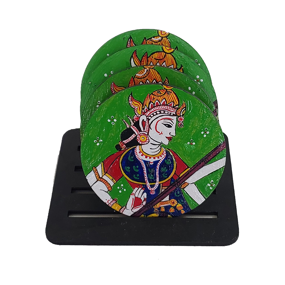 An exclusively set of 4 Tea-Coasters-Hand-Painted with Pattachitra Art by Penkraft